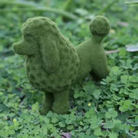 Garden Decorations Miniature Dog Figurine Poodle Statue Resin Green Flocking Sculpture For Indoor Outdoor Yard Decoration