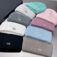 Mens Mohair Beanies Fashion Solid Color Skull Caps With Letters Macaron Colors Trendy Hat 9 Colors