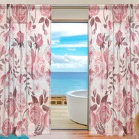 Curtain 2Pcs Pastoral Modern Flower Design European Duplex Printing Tulle For Living Bedroom Roses Curtains Transparent Sheer