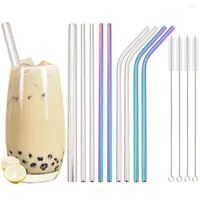 Drinking Straws 304 Stainless Steel Straw Metal Reusable Set With Cleaning Brush Bag Tea Cocktail Smoothie Juice Bar Accessory