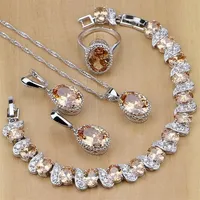 925 Sterling Silver Bridal Jewelry Champagne Zircon Jewelry Sets For Women Earrings pendant necklace rings bracelet T190705205z