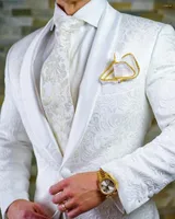 Men's Suits 2022 Custom Made Jacquard Groomsmen White Groom Tuxedos Shawl Lapel Men Wedding Prom Party Man Blazer Pants Set