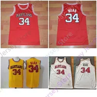 Mitch NCAA College Maryland Basketball Jersey 34 Len Bias White Red Yellow All Stitched and Embroidery