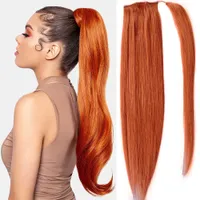 Headband Ginger Straight 9A Ponytail Extension Human Hair 80g Orange Wrap Around Clip in Ponytial Extensions For Women 220924