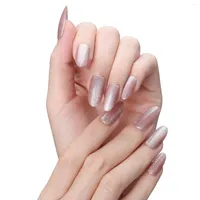 False Nails Nude Oval Cat Eye Acrylic Silver Colored Fake Almond Long Girl Decoration Press On