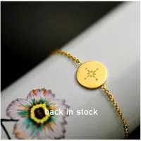 Charm Bracelets Stainless Steel Simple Delicate Metal Chain Bracelet Women Gold Color Round Tag Compass For Jewelry YC-30