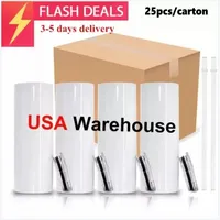Local Warehouse Sublimation Mugs Tumblers 20 Oz Stainless Steel Straight Blank white Tumbler with Lid and Straw for Heat Transfer DIY Gift Coffee Bottlle