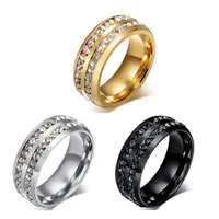 2 rader CZ Stones Eternity Wedding Ring Engagement Smycken Rostfritt st￥l