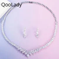 Necklace Earrings Set QooLady Simple White Marquise Cut Zirconia Stone Design Wedding Choker And For Bridal Dress Z052