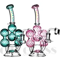 9.2 inches Hookahs Recycler Dab Rig Glass Water Bongs Purple Glass Smoke Pipe Cigarette accessory Heady Bong with 14mm Bowl quartz nail