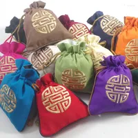 Gift Wrap 50pcs Drawstring Chinese Style Embroidery Pouches Small Good Luck Bag Cotton Linen Christmas Wedding Party Favor Packaging