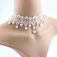 Chokers Elegant Vintage Imitation Pearl White Lace Statement Choker Necklaces Bridal Jewelry For Women Wedding Fashion208r