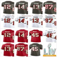 College Wear 2020 New Superbowls Liv 12 Tom Brady 87 Rob Gronkowski 14 Chris Godwin 45 Devin White 13 Mike Evans Red White Grey Stitched Foot