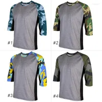 Camisetas masculinas hombres al aire libre 3/4 mangas camuflage pro bicicleta equipo triatlón ciclismo jersey verano transpirable ropa de descenso maillot