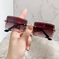 Gafas de sol Fashion Personalidad Rimless Cutting Lens Women's Vintage Gradiente T￩ verano Fremeless Small Shade Sun Gafas UV400