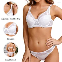 Bras Sets Ladies Seamless Large Size Breathable Lace Bra Breasts Small Adjustable Comfortable Underwear Thin Section