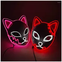 Party Masks Anime LED Mask Demon Slayer Tanjirou Sabito Makomo Plastic Light Cosplay Headwear Hannya Tengu Hallowee