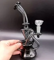 Blue Black Glass Water Bong Hookah Recycler Oil Dab Rigs Smoking Pipes with Female 14mm Joint