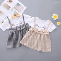 Girl Dresses Children Sling For Born Baby Princess Suspender Skirt Fake T-shirt 1-3 Year Infants Sweet Everyday Dress Clothes