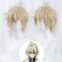 Party Masks Mikaela Hyakuya Cosplay Seraph of the End Short Light Blond Wig Anime Wigs Heat Resistant Synthetic