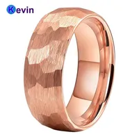 Rose Gold Hammer Ring Tungsten Carbide Wedding Band For Men Women Multi-Faceted Hammered Brushed Finish 6MM 8MM Comfort Fit196F