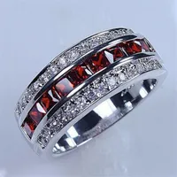 Victoria Wieck Luxury Jewelry 10kt white gold filled Red Garnet Simulated Diamond Wedding princess Bridal Rings for Men gift Size 243B