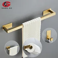 Towel Racks Gold Bathroom Hardware Set Paper Holder Rack Robe Hook Bar Stainless Steel Accessories without nails 220924