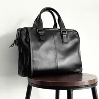 Briefcases Natural Cowskin 100% Genuine Leather Men's Briefcase Fashion Large Capacity Business bag Black Male Shoulder Laptop Bag 220923