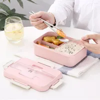 Dinnerware Sets Wheat Straw Student Lunch Box Can Be Microwave Oven Japanese Tableware Is Divided Into Thermal Insulation Plastic