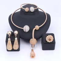 Charm Dubai Gold Plated Crystal Jewelry Sets For Women African Pendant Necklace Earrings Bangle Rings Party Dress Accessories276u