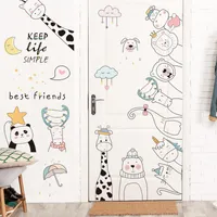 Wall Stickers Nordic Cartoon Animal Sticker Shy Bear Giraffe Baby Kids Room Creative Adhesive Home Decoration Wallpaper