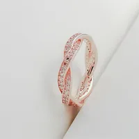 Whole-NEW Women Luxury Fashion 18K Rose Gold Ring Set Original Box for Pandora Real Silver CZ Diamond Wedding Ring248A