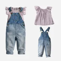 Clothing Sets Suit Baby Clothes Suits Kids Girl Denim Overalls Spring Floral Dress E17193