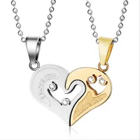 Slide Crystal Necklace For Women Men Fashion Lovers Necklaces & Pendants Stainless Steel Heart Shape Pendant For Couple CN-022342P