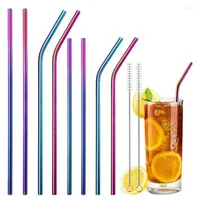 Drinking Straws Reusable 304 Stainless Steel Straw Colorful Straight Bent With Cleaning Brush Set Party Bar Drinkware Accessory
