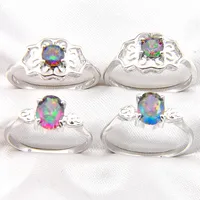 10 Pcs Rainbow Mystic Topaz Gems 925 Sterling Silver Ring For Women's Wedding Engagemet Party Jewelry American Australia Holi237b