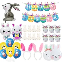 Andere feestelijke feestbenodigdheden Easter Bunny Disposable servies Decor Konijnfolie Ballonnen Verjaardag Baby Shower Hoofdband Geschenken 220922