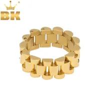 Top Quality Size 8-12 Hip Hop Band Ring Men's Stainless Steel Gold Color Watchband Link Style Ring329Z