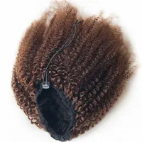 Headband 4 Dark Brown Drawstring Afro Kinky Curly Ponytail Human Hair Remy Indian Extensions For African American 220924