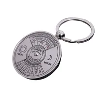 Retro 50 ans Perpetual Calendar Keychain Sun Moon Compass Keyring Valentin's Day Couple Gift Metal Compass Key Chain Pendant Bottle Ouvre-bouteille