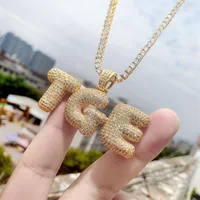 A-Z Anpassad namn Bubble Letters Halsband Mens Fashion Hip Hop Jewelry Iced Out Gold Silver Initial Letter Pendant Necklace2592