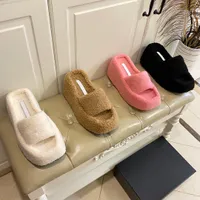 Designer Taji Slippers Winther Furry Fur Slides Luxury Square Toe Sandals Platform Slide Warm Indoor Slipper