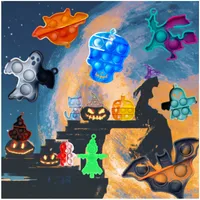 12 Styles Halloween Fidget Toys Keychain Decompression Toy Pumpkin Scarecrow Ghost Witch Dimple Key Holder Antistress Reliever Gifts