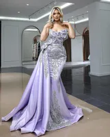 Chic Mermaid Split Evening Dress With Detachable Train Sweetheart Beaded Formal Arabic Prom Dresses Custom Made