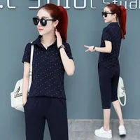 Women's Tracksuits Summer Women's Fashion Cotton POLO Shirt Seven Points Trousers Casual Wear Suit Short-sleeved Two-piece Bs1988