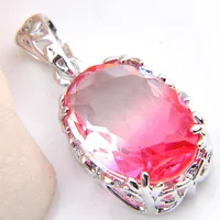 luckyshine oval bi colored tourmaline gems pendants silver claw inlay honey cute wedding necklaces pendants jewelry 10 pcs 244G
