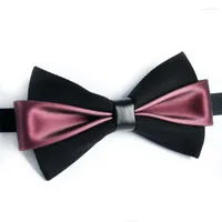 Bow Ties Men's Pu Leather Tie High Quality Handmade Monochrome Trendy Wedding Men Fake Collar Gift Set For Man In A Box