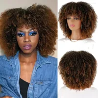 Synthetic Wigs LISI HAIR 14 Inches Short Afro Kinky Curly With Bangs For Black Women African Ombre Glueless Cosplay