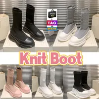 Tread Slick Boots Knie Half High Top Sock Boot met doosontwerper Graffiti Knit Booties Platform Canvas Long Socks Women Shoes White Silver Pink Woman Sneakers