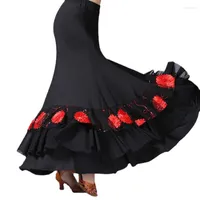 Scene Wear Women Flamenco Ballroom Practice Dress Spanish Fancy Belly Dance Sequin Flower Brodery Ruffle Big Wing Gypsy kjol